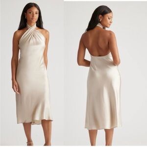 Quince Elegant Silk Champayne Halter Dress